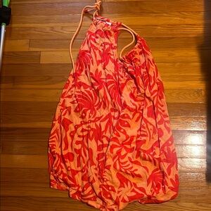 Red and Orange Floral Linen Dress